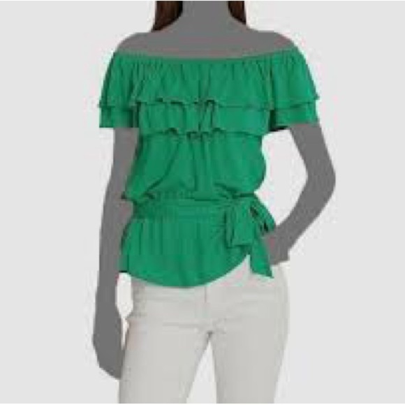 NWT Lauren Ralph Lauren Green Off-Shoulder Ruffle Top, Size XL - Picture 1 of 8